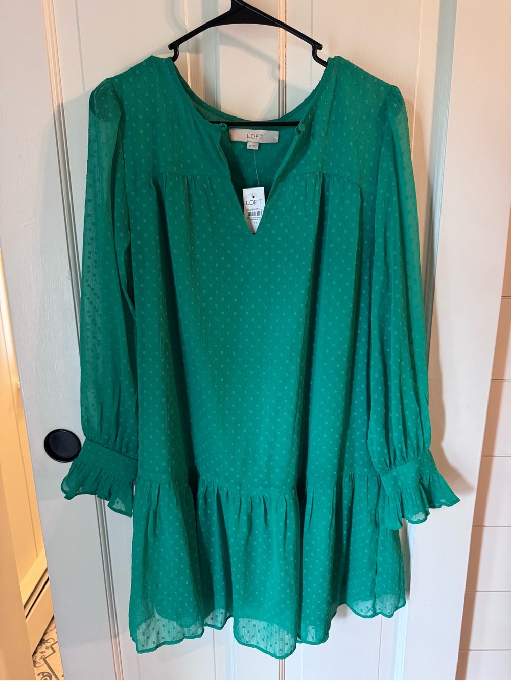 LOFT Emerald Green Dot Ruffle Hem Tunic